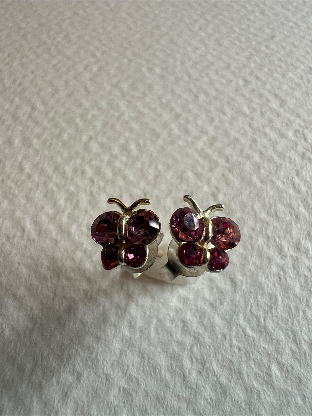 Sterling Silver Butterfly Stud Earrings with Pink Crystals